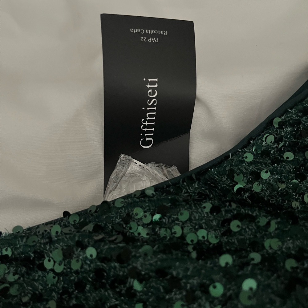 One-Shoulder Emerald Green Velvet & Sequin Evening Gown - Picture 2 of 3